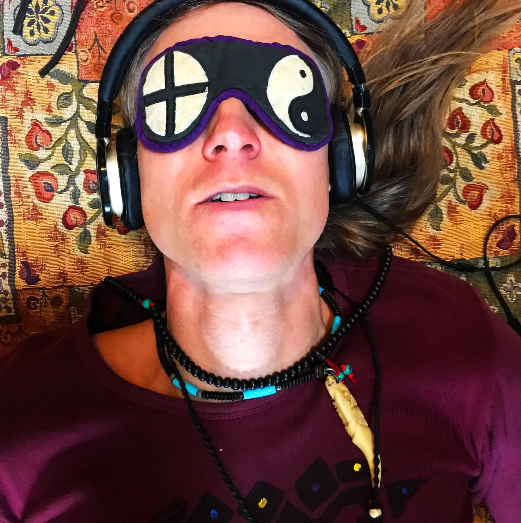 Jacob Moth in an inner journey with The Magic Garden Medicine Wheel eye mask